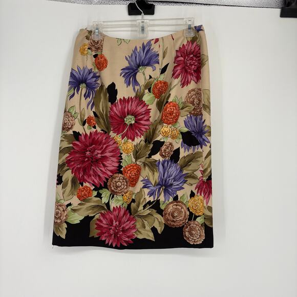 Vintage Talbots 90s Y2K Floral Silk & Wool Blend Pencil Skirt Size 10 Business - Picture 4 of 9